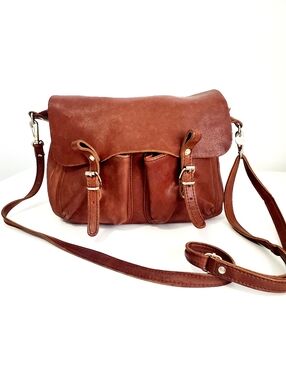 Brown Sof Leather Crossbody Satchel with Front Pouch Detailing- Cräi French Bags